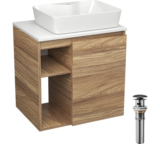 Тумба Bauedge Bau Dream Blackwood 60 правая, раковина BAU Cerama 48х37 белая, выпуск клик клак черный SD3360 1