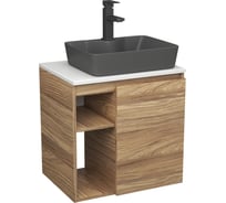 Тумба Bauedge Bau Dream Blackwood 60 правая, раковина BAU Cerama 48х37 темно-серая матовая, смеситель Hotel Black черный SD3369