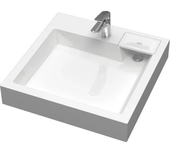 Раковина над стиральной машиной Bauedge BAU Stil 60x60, литьевой мрамор в комплекте с кронштейнами и сифоном, белый глянец MY2007 1