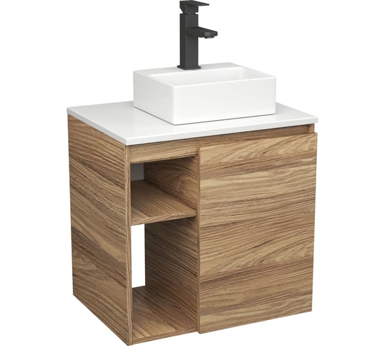 Тумба Bauedge Bau Dream Blackwood 60 правая, раковина BAU Cerama Mini 33х28 белая, смеситель Hotel Black черный SD3383