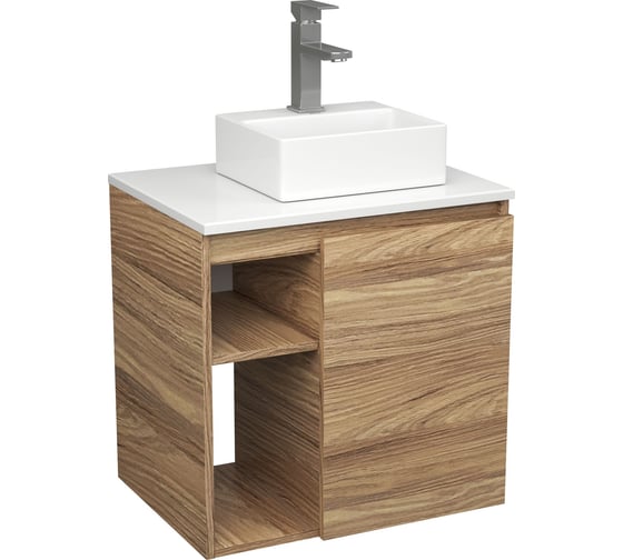 Тумба Bauedge Bau Dream Blackwood 60 правая, раковина BAU Cerama Mini 33х28 белая, смеситель Hotel Still, нерж. сталь SD3382 1