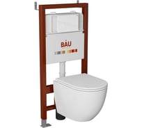 Комплект Bauedge BAU 6 в 1: инсталляция BAU PRO, унитаз подвесной безободковый, со смывом торнадо Grossman Hurricane 3, сиденье дюропласт микролифт, клавиша B Q111300-GR-4455SQ-Q00006