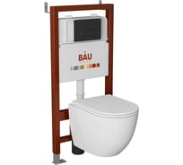 Комплект Bauedge BAU 6 в 1: инсталляция BAU PRO, унитаз подвесной безободковый, со смывом торнадо Grossman Hurricane 3, сиденье дюропласт микролифт, клавиша B Q111300-GR-4455SQ-Q00008