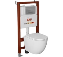 Комплект Bauedge BAU 6 в 1: инсталляция BAU PRO, унитаз подвесной безободковый, со смывом торнадо Grossman Hurricane 3, сиденье дюропласт микролифт, клавиша B Q111300-GR-4455SQ-Q00007