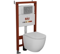 Комплект Bauedge BAU 6 в 1: инсталляция BAU PRO, унитаз подвесной безободковый, со смывом торнадо Grossman Hurricane 3, сиденье дюропласт микролифт, клавиша O Q111300-GR-4455SQ-01.02.10