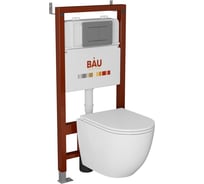 Комплект Bauedge BAU 6 в 1: инсталляция BAU PRO, унитаз подвесной безободковый, со смывом торнадо Grossman Hurricane 3, сиденье дюропласт микролифт, кнопка Q111300-GR-4455SQ-Q00017
