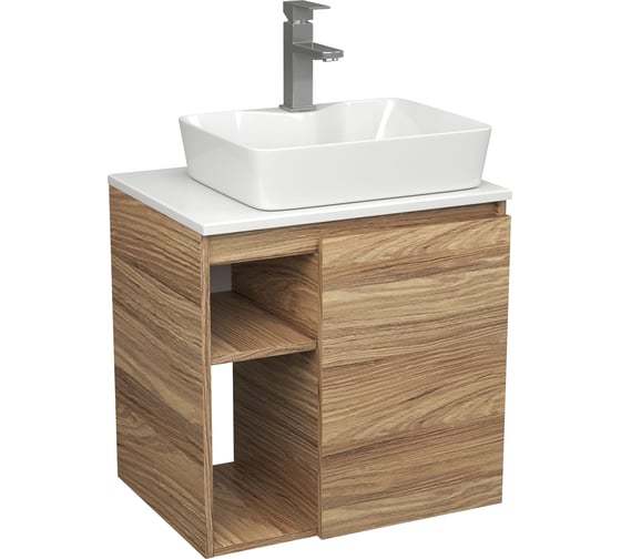 Тумба Bauedge Bau Dream Blackwood 60 правая, раковина BAU Cerama 48х37 белая, смеситель Hotel Still нерж. сталь SD3354