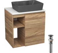 Тумба Bauedge Bau Dream Blackwood 60 правая, раковина BAU Cerama 48х37 темно-серая матовая, выпуск клик клак черный SD3374