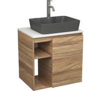 Тумба Bauedge Bau Dream Blackwood 60 правая, раковина BAU Cerama 48х37 темно-серая матовая, смеситель Hotel Dream нерж. сталь SD3370