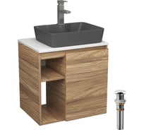 Тумба Bauedge Bau Dream Blackwood 60 правая, раковина BAU Cerama 48х37 темно-серая матовая, смеситель Hotel Still, нерж. сталь, выпуск клик клак белый SD3376