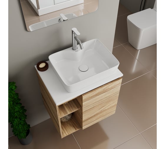 Тумба Bauedge Bau Dream Blackwood 60 правая, раковина BAU Cerama 48х37 белая, смеситель Hotel Dream, нерж. сталь, выпуск клик клак белый SD3365
