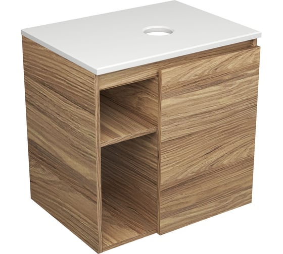 Тумба Bauedge Bau Dream Blackwood 60 правая, раковина BAU Crystal 40х40, смеситель для раковины высокий Hotel Black черный SD3283