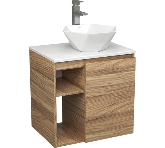 Тумба Bauedge Bau Dream Blackwood 60 правая, раковина BAU Crystal 40х40, смеситель для раковины высокий Hotel Still, нержавеющая сталь SD3284