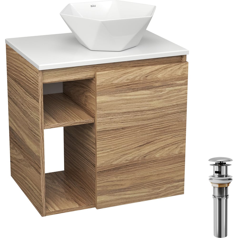 Тумба Bauedge Bau Dream Blackwood 60 правая, раковина BAU Crystal 40х40 ...