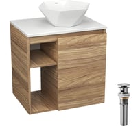 Тумба Bauedge Bau Dream Blackwood 60 правая, раковина BAU Crystal 40х40, выпуск клик клак хром SD3280