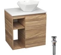 Тумба Bauedge Bau Dream Blackwood 60 правая, раковина BAU Crystal 40х40, выпуск клик клак, черный SD3282