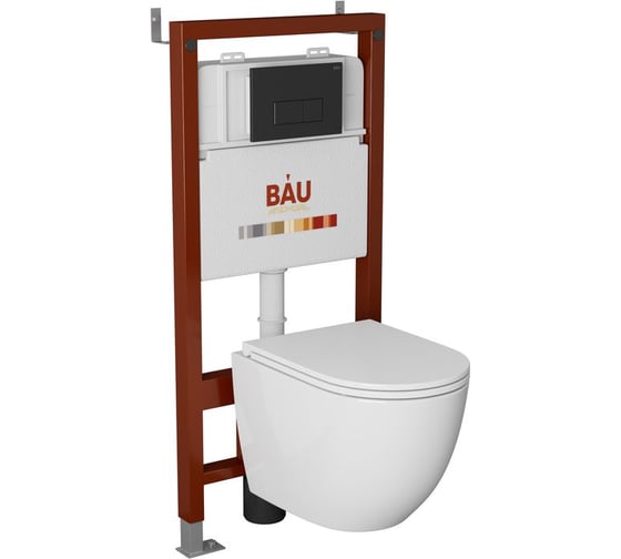 Комплект Bauedge BAU 6 в 1: инсталляция BAU PRO, унитаз подвесной торнадо Bau Dream Hurricane-3, сиденье дюропласт микролифт, клавиша BAU Hotel, черный матовый Q111300-BL0001-HQ3-Q00008 1