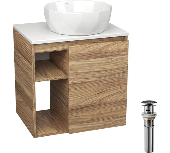 Тумба Bauedge Bau Dream Blackwood 60 правая, раковина BAU Diamond D40, выпуск клик клак черный SD3291