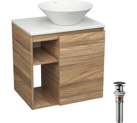 Тумба Bauedge Bau Dream Blackwood 60 правая, раковина BAU Dream D43, выпуск клик клак черный SD3255
