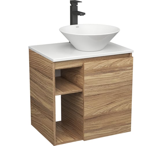 Тумба Bauedge Bau Dream Blackwood 60 правая, раковина BAU Dream D43, смеситель для раковины высокий Hotel Black черный SD3256 1