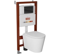 Комплект Bauedge BAU 6 в 1: инсталляция BAU PRO, унитаз подвесной торнадо Bau Nimb Hurricane-2, сиденье дюропласт микролифт, клавиша из стекла BAU Dream Q111300-BK0001-HQ2-Q00011