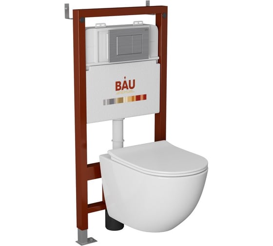 Комплект Bauedge BAU 6 в 1: инсталляция BAU, унитаз подвесной безободковый Bau Dream PRO-2, быстросъемное сиденье микролифт, клавиша антивандальная, н/ж сталь Q111300-NL0002-PRO-Q00009