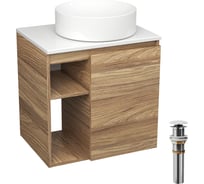 Тумба Bauedge Bau Dream Blackwood 60 правая, раковина BAU Dream круглая D41, выпуск клик клак белый SD3236