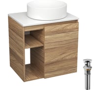 Тумба Bauedge Bau Dream Blackwood 60 правая, раковина BAU Dream круглая D41, выпуск клик клак хром SD3235