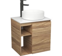 Тумба Bauedge Bau Dream Blackwood 60 правая, раковина BAU Dream круглая D41, смеситель для раковины высокий Hotel Black черный SD3238