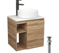 Тумба Bauedge Bau Dream Blackwood 60 правая, раковина BAU Dream круглая D41, смеситель для раковины высокий Hotel Black, черный, выпуск клик клак черный SD3242