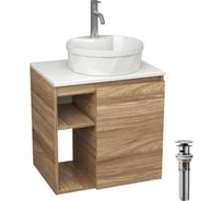 Тумба Bauedge Bau Dream Blackwood 60 правая, раковина BAU Element Cristal D40, белая, смеситель Hotel Dream, нерж. сталь, выпуск клик клак хром SD3336