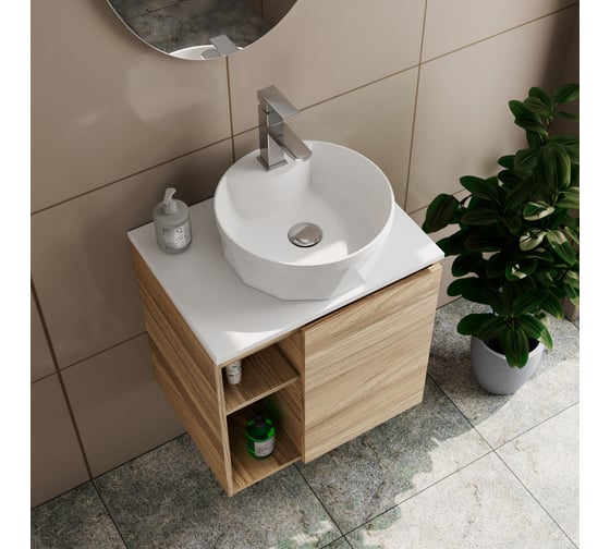 Тумба Bauedge Bau Dream Blackwood 60 правая, раковина BAU Element Cristal D40, белая, смеситель Hotel Still, нерж. сталь, выпуск клик клак хром SD3333