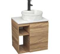 Тумба Bauedge Bau Dream Blackwood 60 правая, раковина BAU Element Cristal D40, белая, смеситель Hotel Black черный SD3327