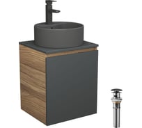 Тумба Bauedge Bau Dream Blackwood 50 графит, раковина BAU Element D41, темно-серая, смеситель Hotel Black, черный, выпуск клик-клак черный SD4133