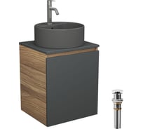 Тумба Bauedge Bau Dream Blackwood 50 графит, раковина BAU Element D41, темно-серая, смеситель Hotel Dream, нерж. сталь, выпуск клик-клак, белый SD4135