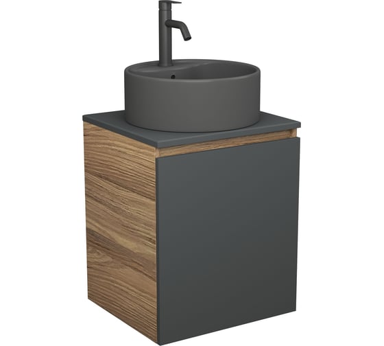 Тумба Bauedge Bau Dream Blackwood 50 графит, раковина BAU Element D41, темно-серая, смеситель Hotel Dream Black, нерж. сталь, черный SD4127