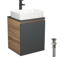 Тумба Bauedge Bau Dream Blackwood 50 графит, раковина BAU Hotel, смеситель для раковины высокий Hotel Black, черный, выпуск клик-клак, черный SD4036