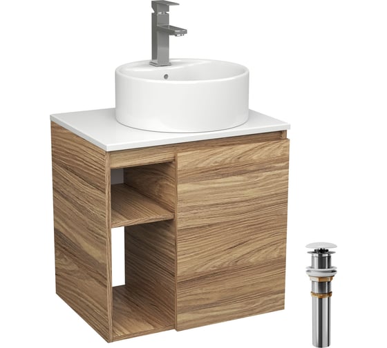 Тумба Bauedge Bau Dream Blackwood 60 правая, раковина BAU Element D40, белая, смеситель Hotel Still, нерж. сталь, выпуск клик клак белый SD3306