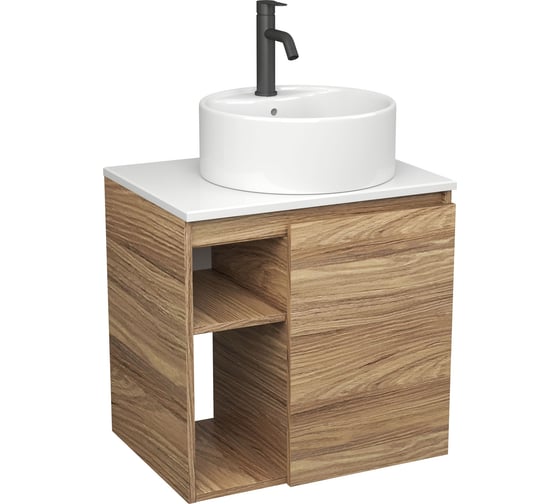Тумба Bauedge Bau Dream Blackwood 60 правая, раковина BAU Element D40, белая, смеситель Hotel Dream Black, нерж. сталь, черный SD3301