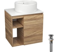 Тумба Bauedge Bau Dream Blackwood 60 правая, раковина BAU Element D40, белая, выпуск клик клак черный SD3304