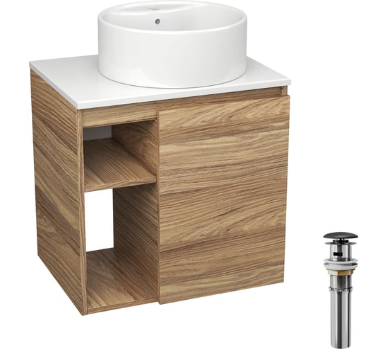 Тумба Bauedge Bau Dream Blackwood 60 правая, раковина BAU Element D40, белая, выпуск клик клак черный SD3304 1