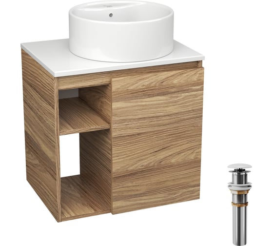 Тумба Bauedge Bau Dream Blackwood 60 правая, раковина BAU Element D40, белая, выпуск клик клак белый SD3303