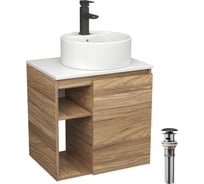 Тумба Bauedge Bau Dream Blackwood 60 правая, раковина BAU Element D40, белая, смеситель Hotel Black, черный, выпуск клик клак черный SD3307
