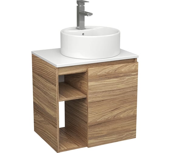 Тумба Bauedge Bau Dream Blackwood 60 правая, раковина BAU Element D40, белая, смеситель Hotel Still, нерж. сталь SD3298 1