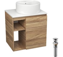 Тумба Bauedge Bau Dream Blackwood 60 правая, раковина BAU Element D40, белая, выпуск клик клак хром SD3302