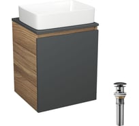 Тумба Bauedge Bau Dream Blackwood 50 графит, раковина BAU Hotel, выпуск клик-клак, черный SD4031