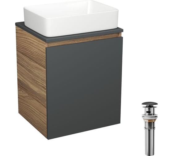 Тумба Bauedge Bau Dream Blackwood 50 графит, раковина BAU Hotel, выпуск клик-клак, черный SD4031