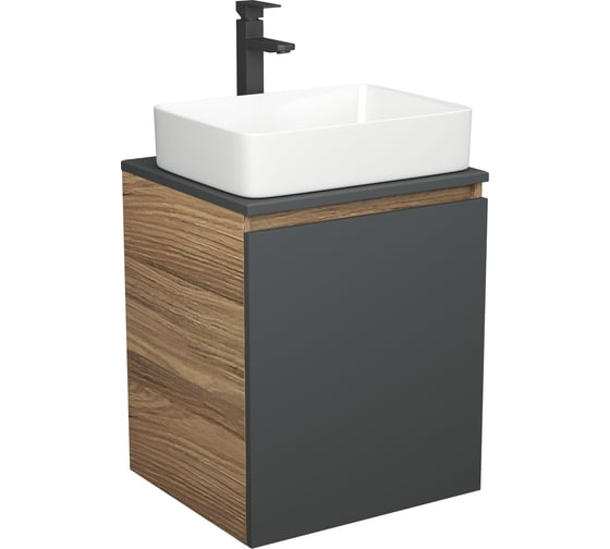 Тумба Bauedge Bau Dream Blackwood 50 графит, раковина BAU Hotel, смеситель для раковины высокий Hotel Black, черный SD4032 1