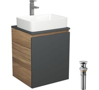 Тумба Bauedge Bau Dream Blackwood 50 графит, раковина BAU Hotel, смеситель для раковины высокий Hotel Still, нержавеющая сталь, выпуск клик-клак, хром SD4034