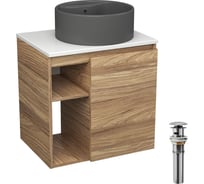 Тумба Bauedge Bau Dream Blackwood 60 правая, раковина BAU Element D41, темно-серая, выпуск клик клак хром SD3316